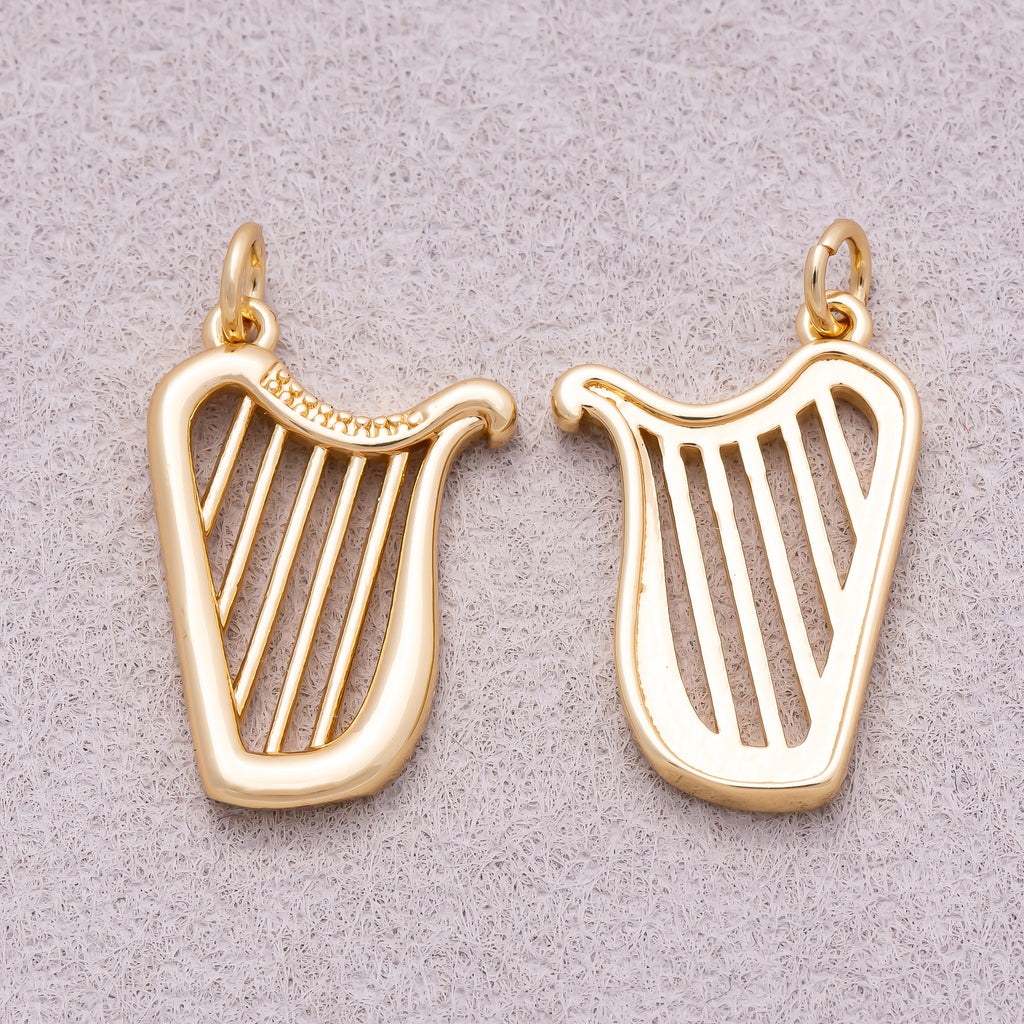 16K Gold Plated Plain Harp Musical Instrument Charm - Sold Each