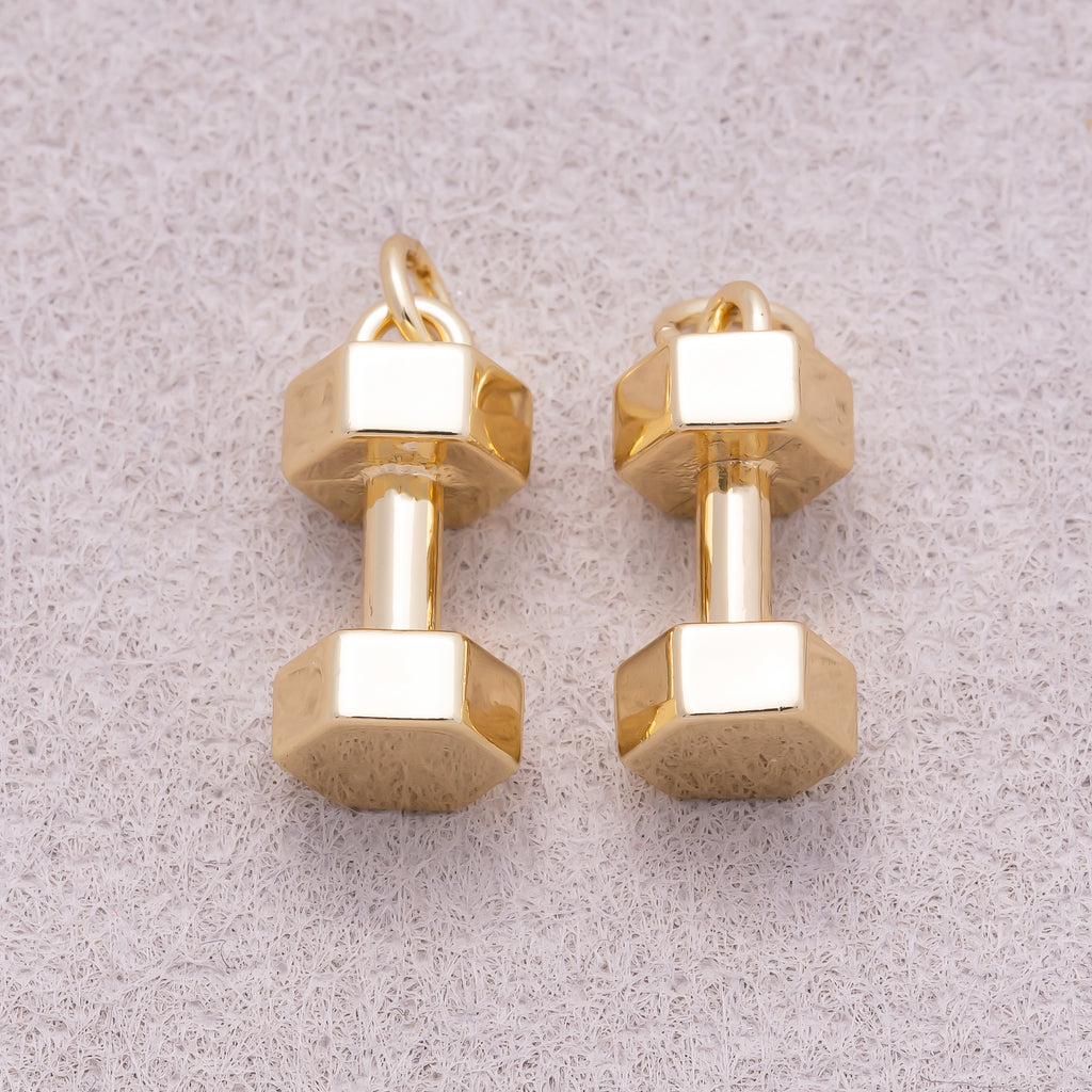 16K Gold Plated Plain Dumbbell Sport Charm - Sold Each