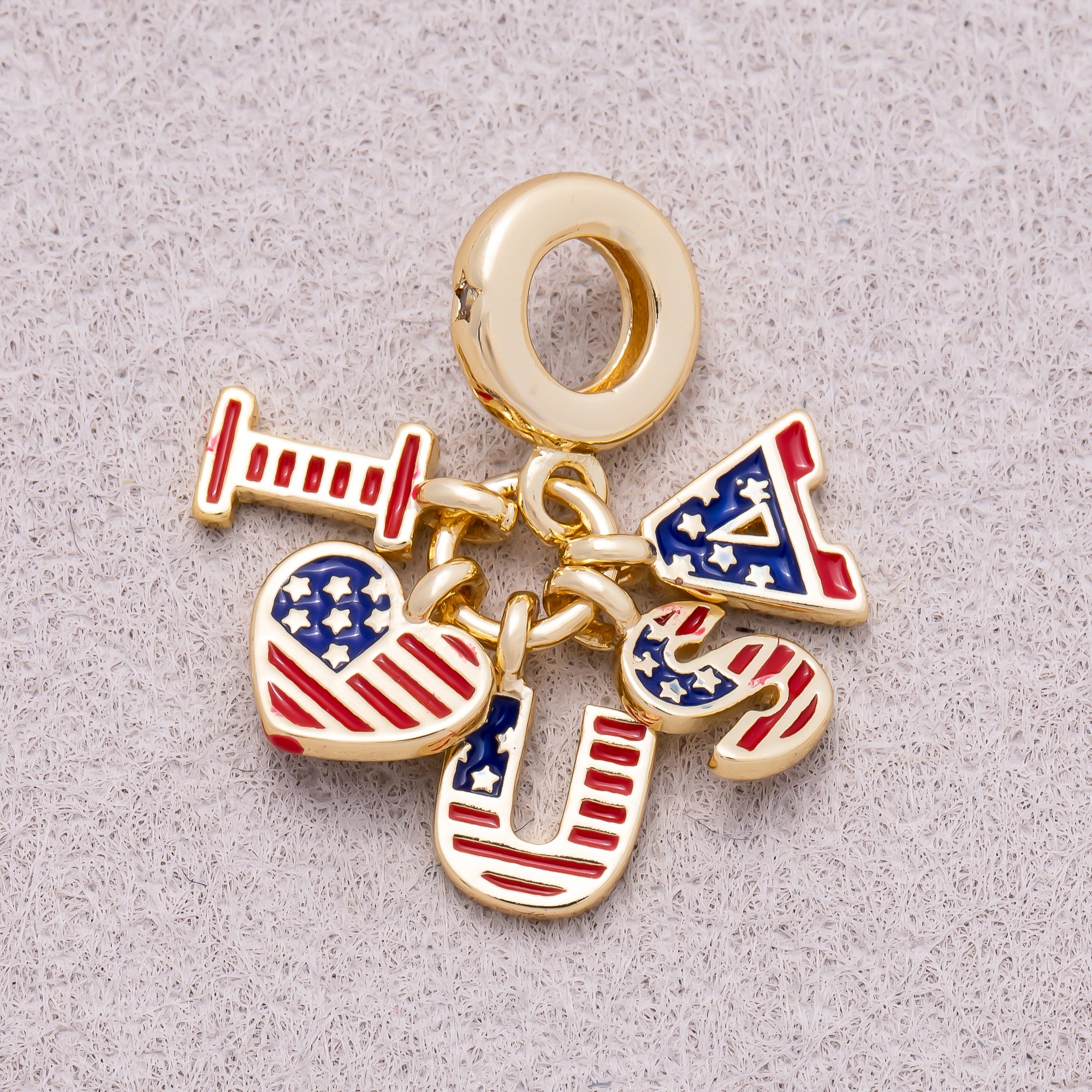 16K Gold Plated Travel Themed Patriotic American Flag Heart Slider Pendant - Sold Each