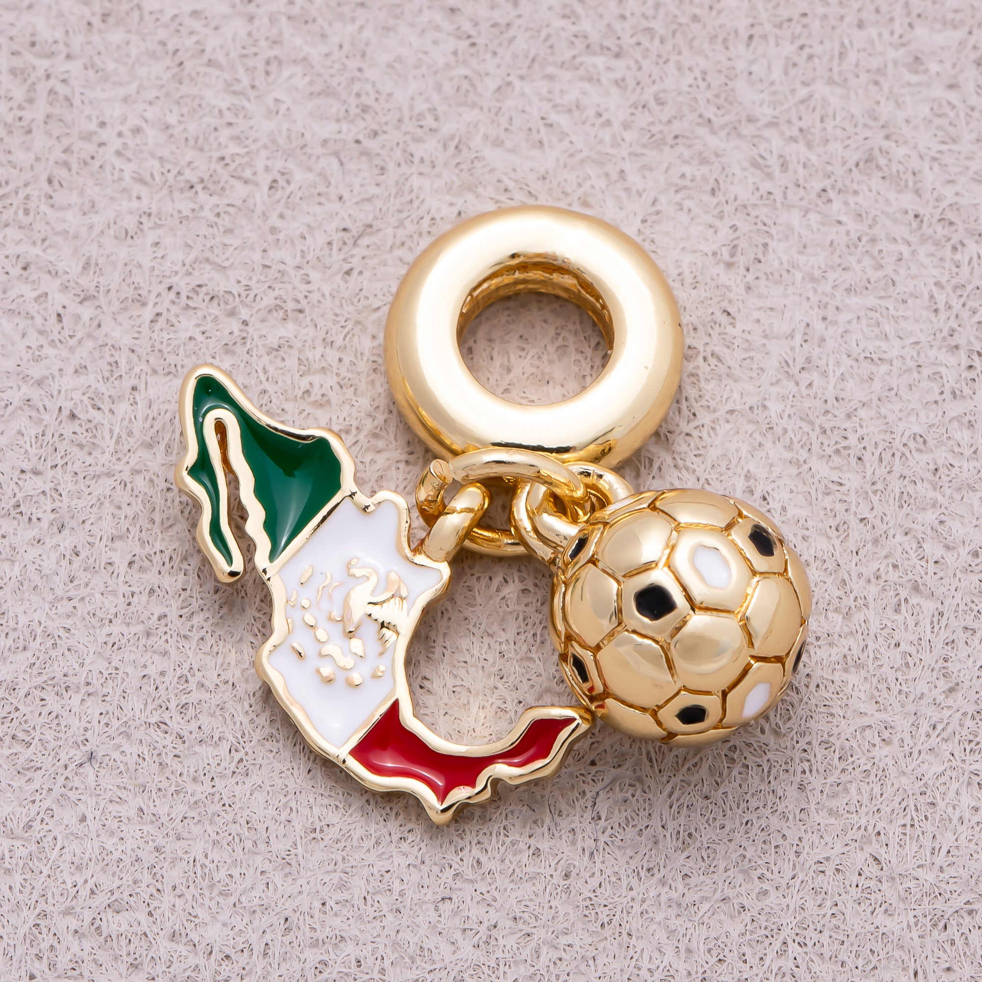 16K Gold Plated Mexico Map Flag & Soccer Ball Dual Dangle Pendant - Sold Each
