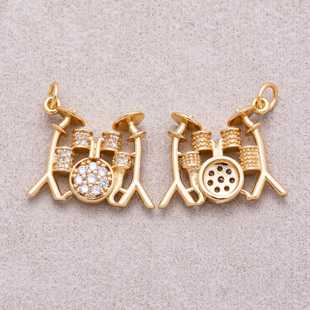 16K Gold Plated Micro Paved CZ Drum Band Musical Instrument Charm - Sold Each