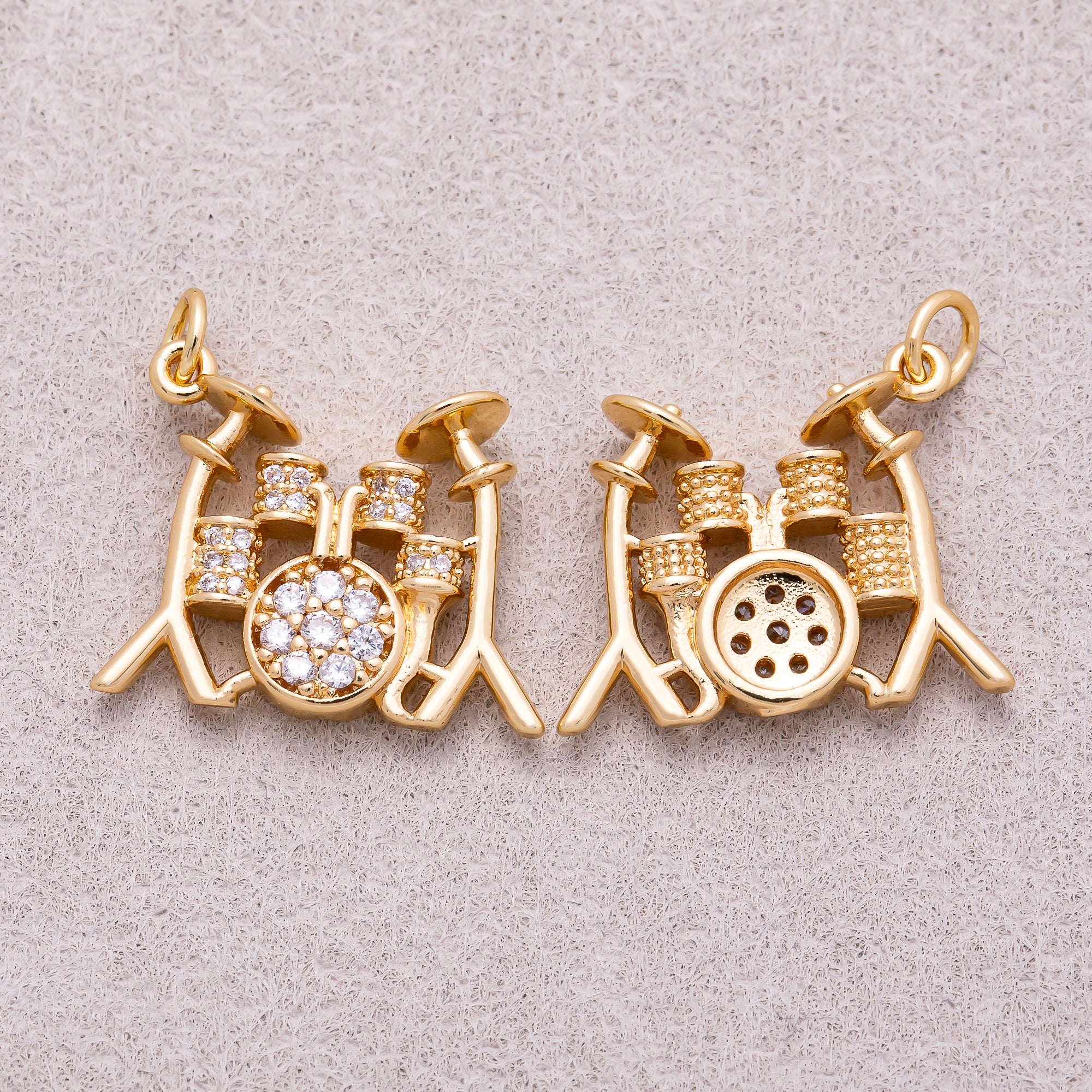 16K Gold Plated Micro Paved CZ Drum Band Musical Instrument Charm - Sold Each