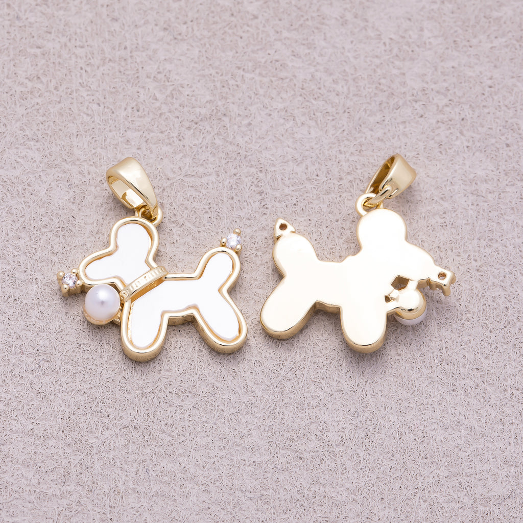 16K Gold Shell Pearl Clear CZ Balloon Dog Animal Pendant - Sold Each