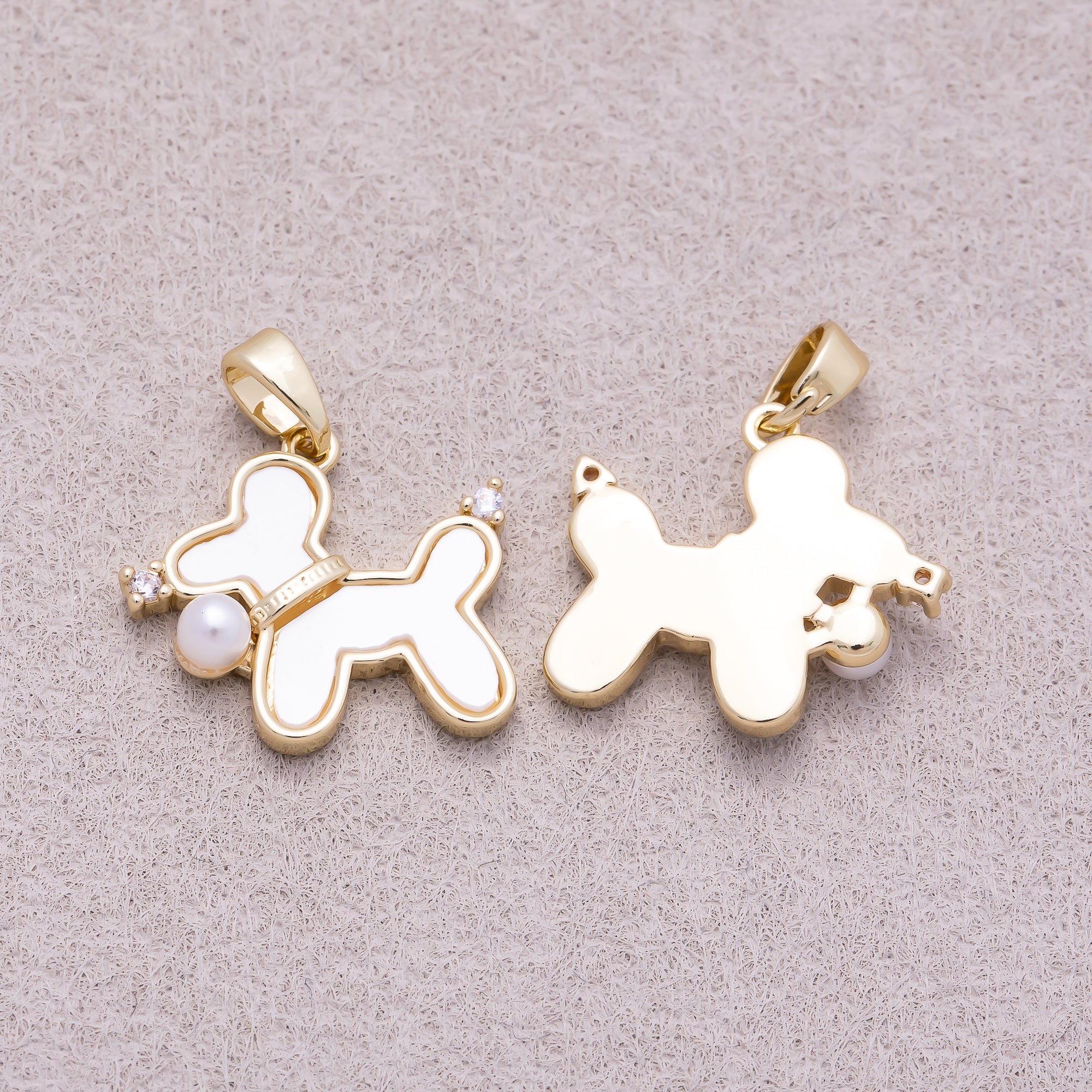 16K Gold Shell Pearl Clear CZ Balloon Dog Animal Pendant - Sold Each