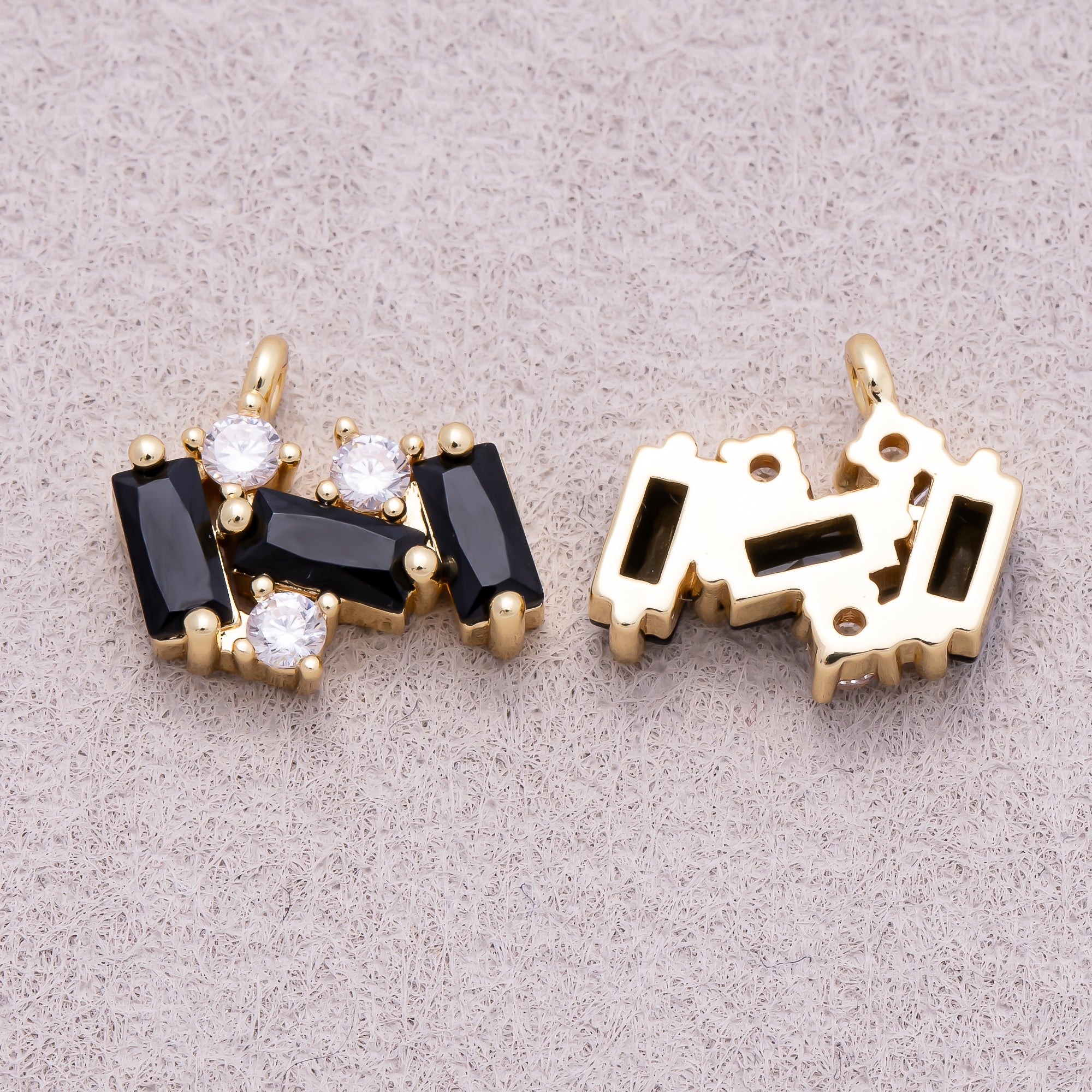 16K Gold Plated Black CZ Triple Baguette Charm - Sold Each