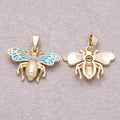 16K Gold Plated Clear CZ Blue Enamel Bumble Bee Animal Pendant - Sold Each