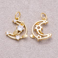 16K Gold Plated Clear CZ Celestial Open Crescent Moon Charm - Sold Each