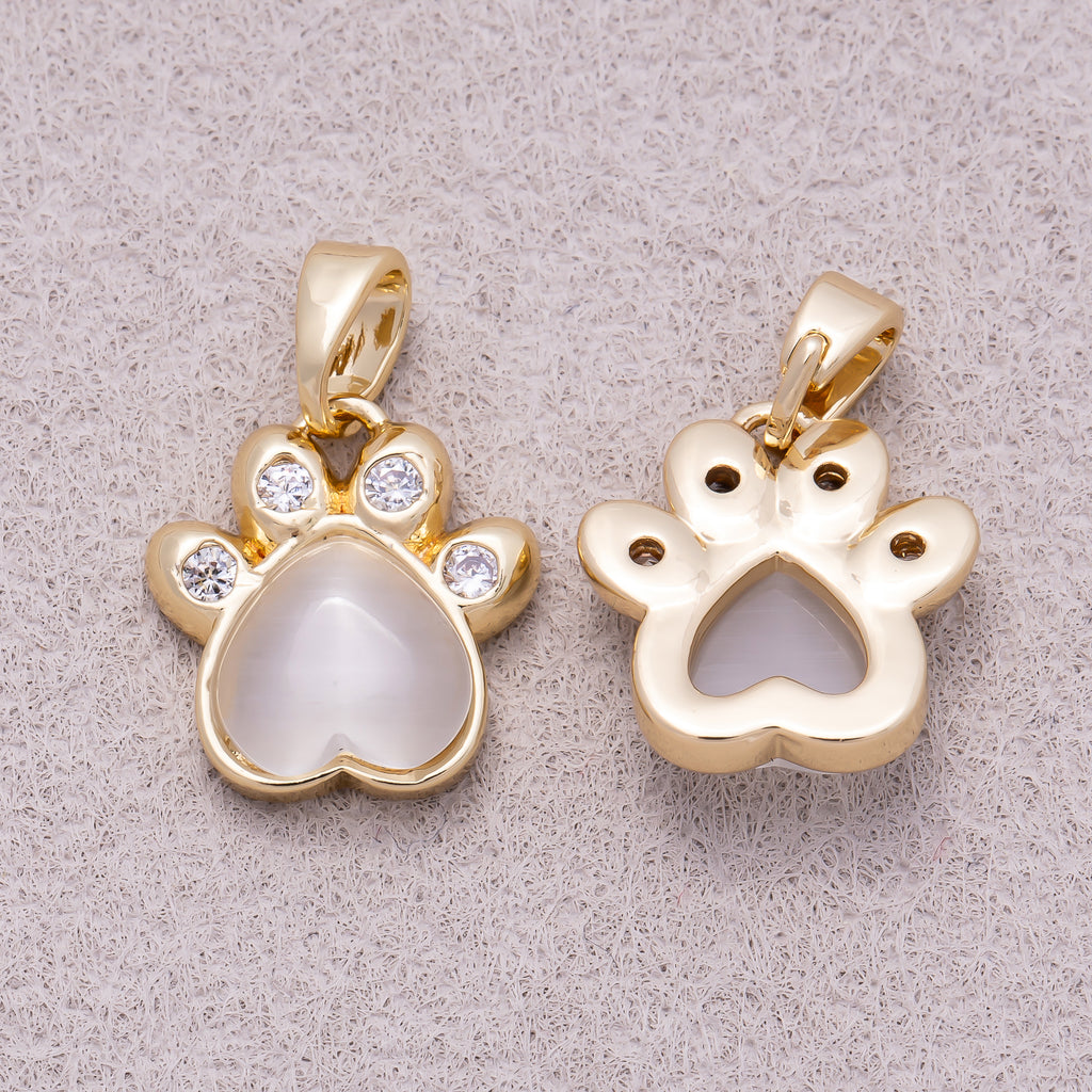 16K Gold Plated Clear CZ Love Heart Paw Animal Pendant - Sold Each