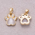 16K Gold Plated Clear CZ Love Heart Paw Animal Pendant - Sold Each