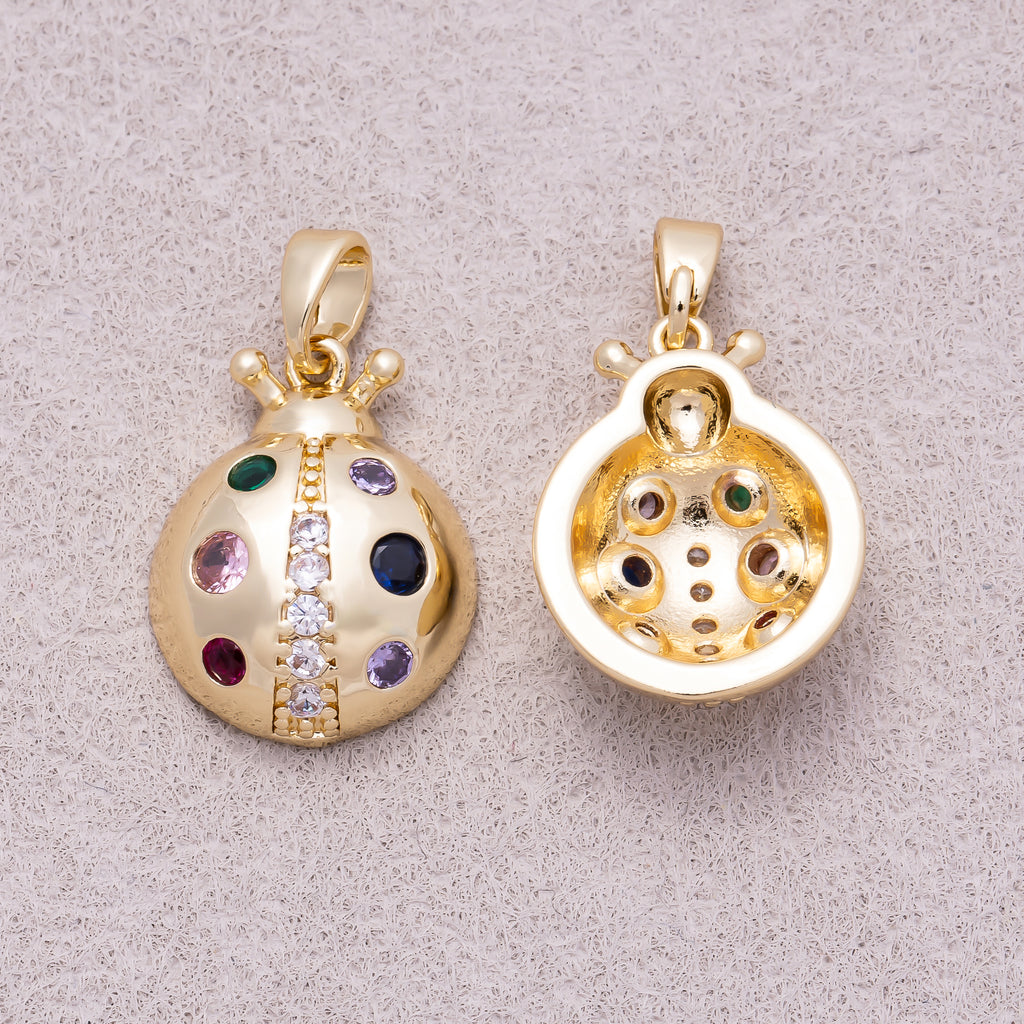 16K Gold Plated Colorful Birthstone CZ Lady Bug Animal Pendant - Sold Each