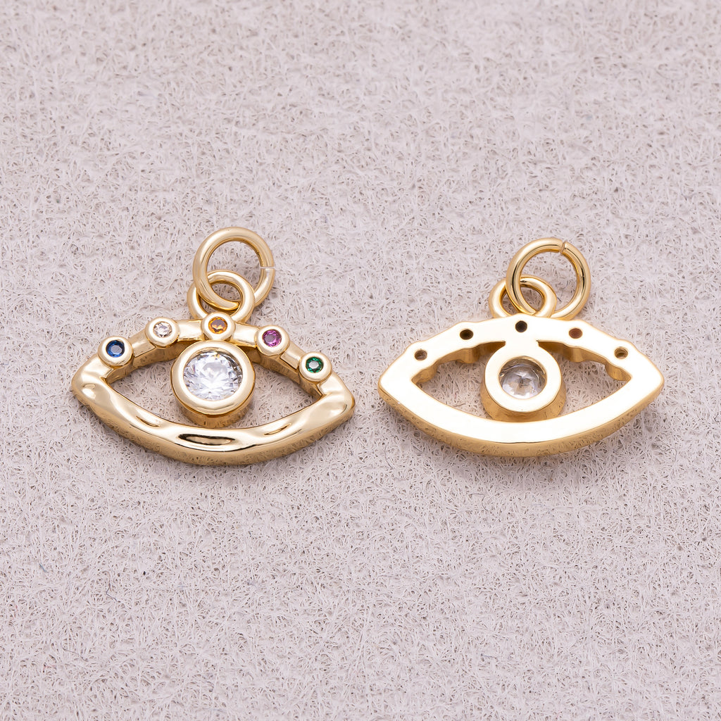 16K Gold Plated Colorful CZ Open Evil Eye Religious Charm - Sold Each