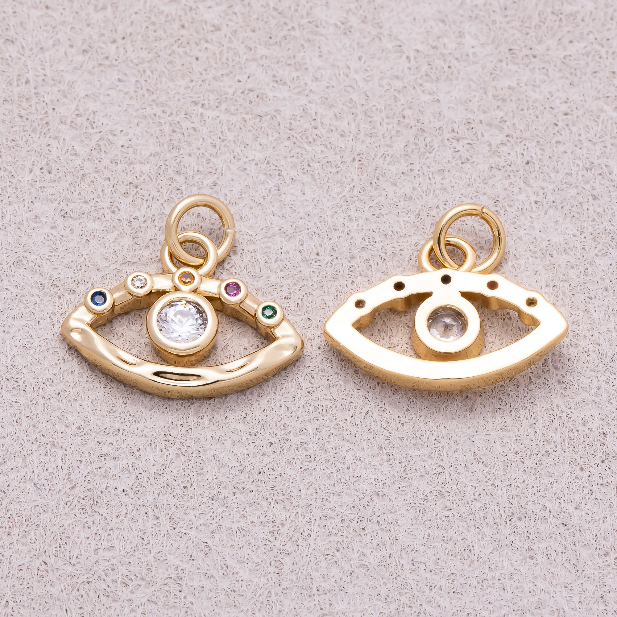 16K Gold Plated Colorful CZ Open Evil Eye Religious Charm - Sold Each