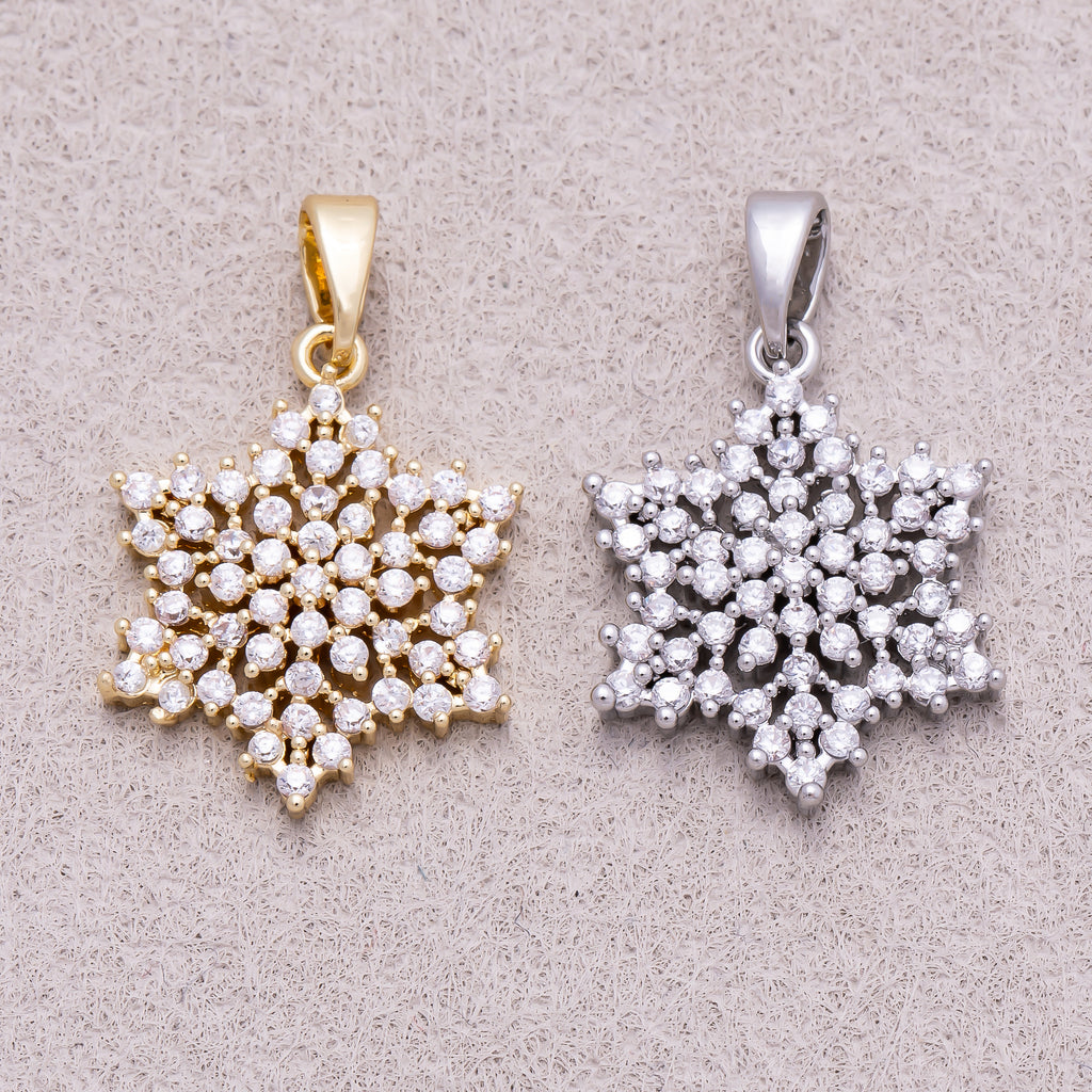 16K Gold Plated Micro Paved CZ Winter Snowflakes Pendant - Sold Each