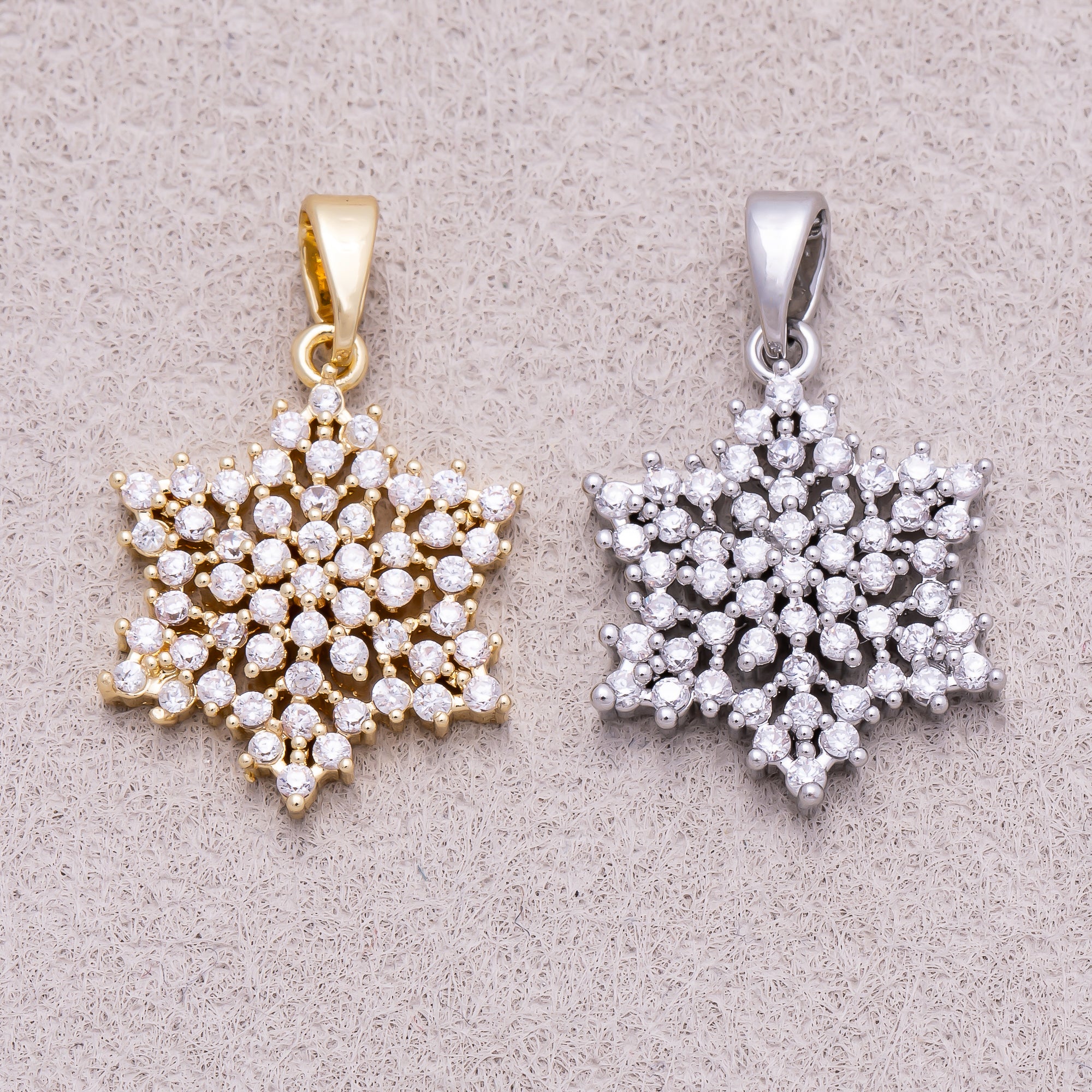 16K Gold Plated Micro Paved CZ Winter Snowflakes Pendant - Sold Each