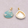 16K Gold Shell Pearl Blue Turquoise Ocean Seashell Enamel Pendant - Sold Each