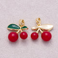 16K Gold Plated Red Enamel Cherry Fruit Pendant - Sold Each