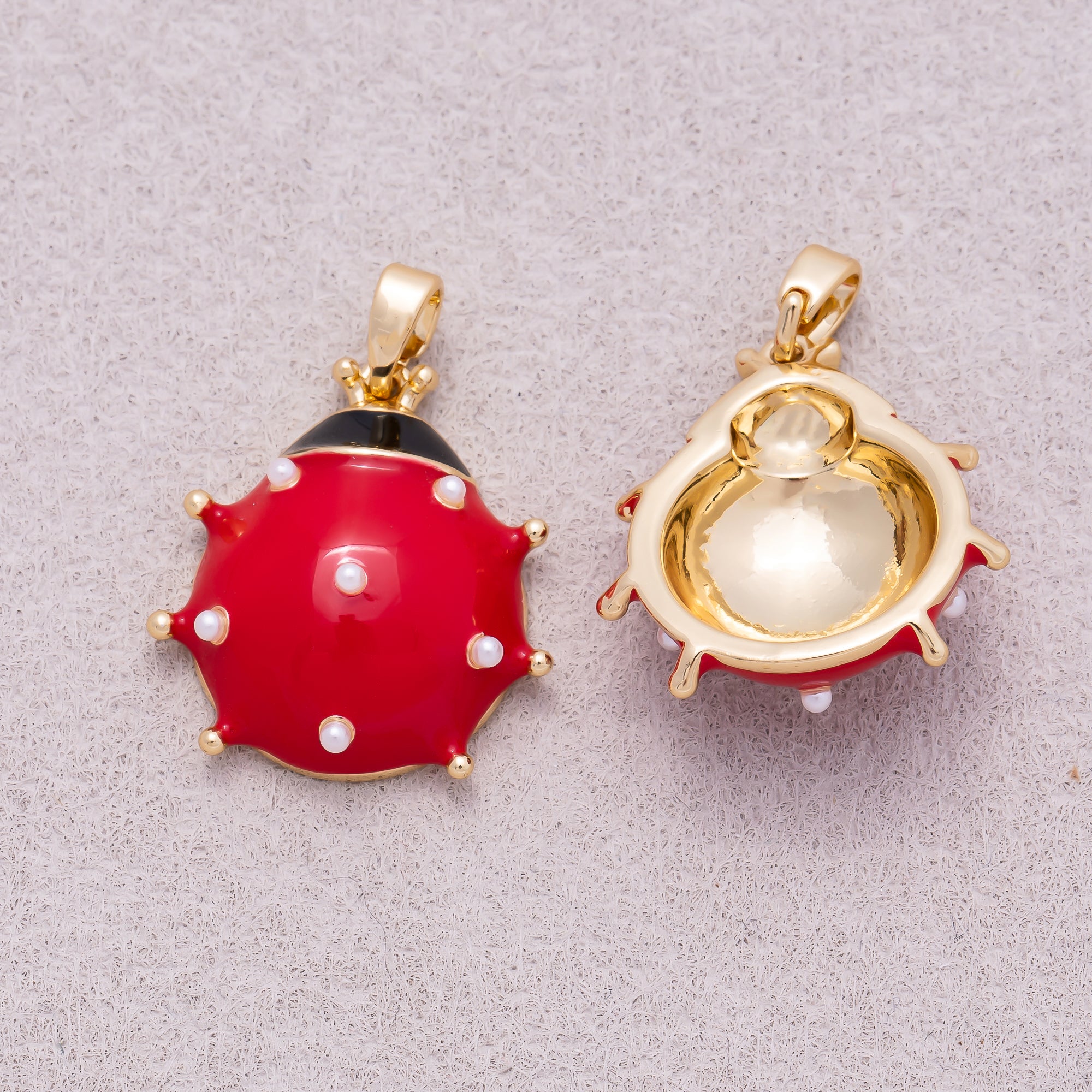 16K Gold Plated Red Enamel Lady Bug Animal Pendant - Sold Each