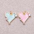 16K Gold Plated Pink & Blue Solitaire CZ Mother of Pearl Love Heart Charm - Sold Each
