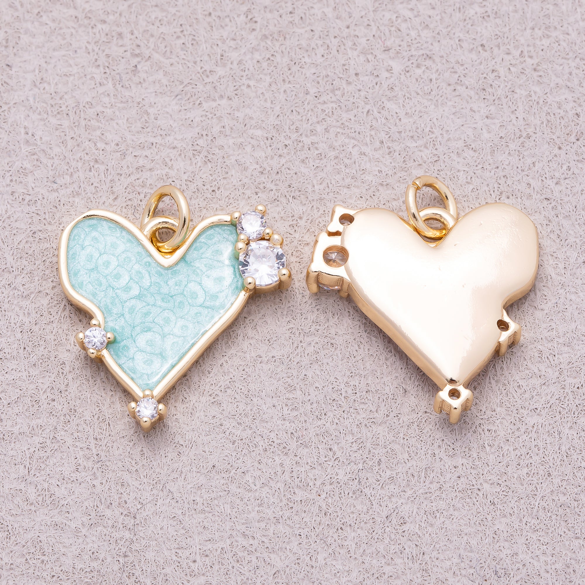 16K Gold Plated Pink & Blue Solitaire CZ Mother of Pearl Love Heart Charm - Sold Each