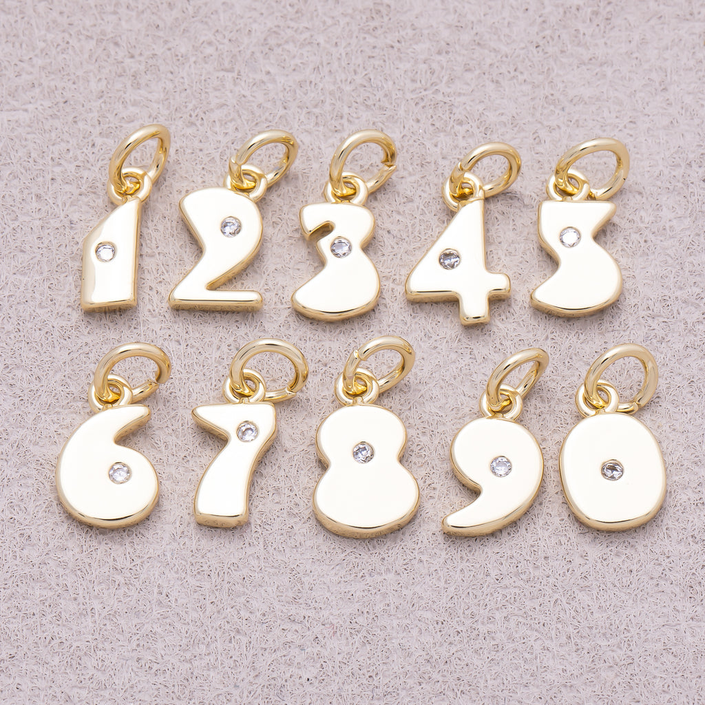 16K Gold Plated Solitaire CZ Puffy Balloon Number Charm (0-9) - Sold Each