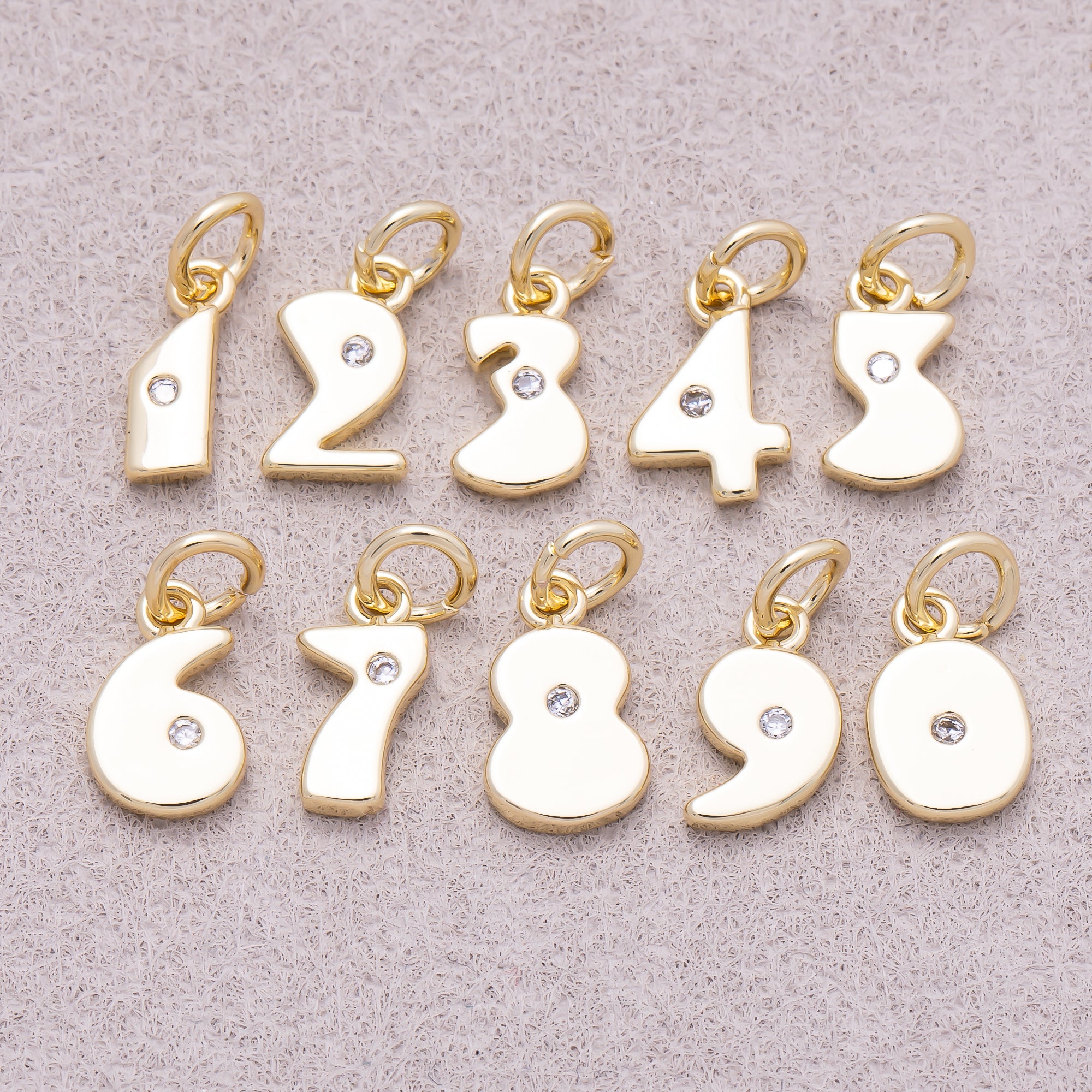 16K Gold Plated Solitaire CZ Puffy Balloon Number Charm (0-9) - Sold Each