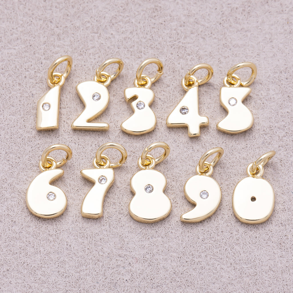16K Gold Plated Solitaire CZ Puffy Balloon Number Charm (0-9) - Sold Each