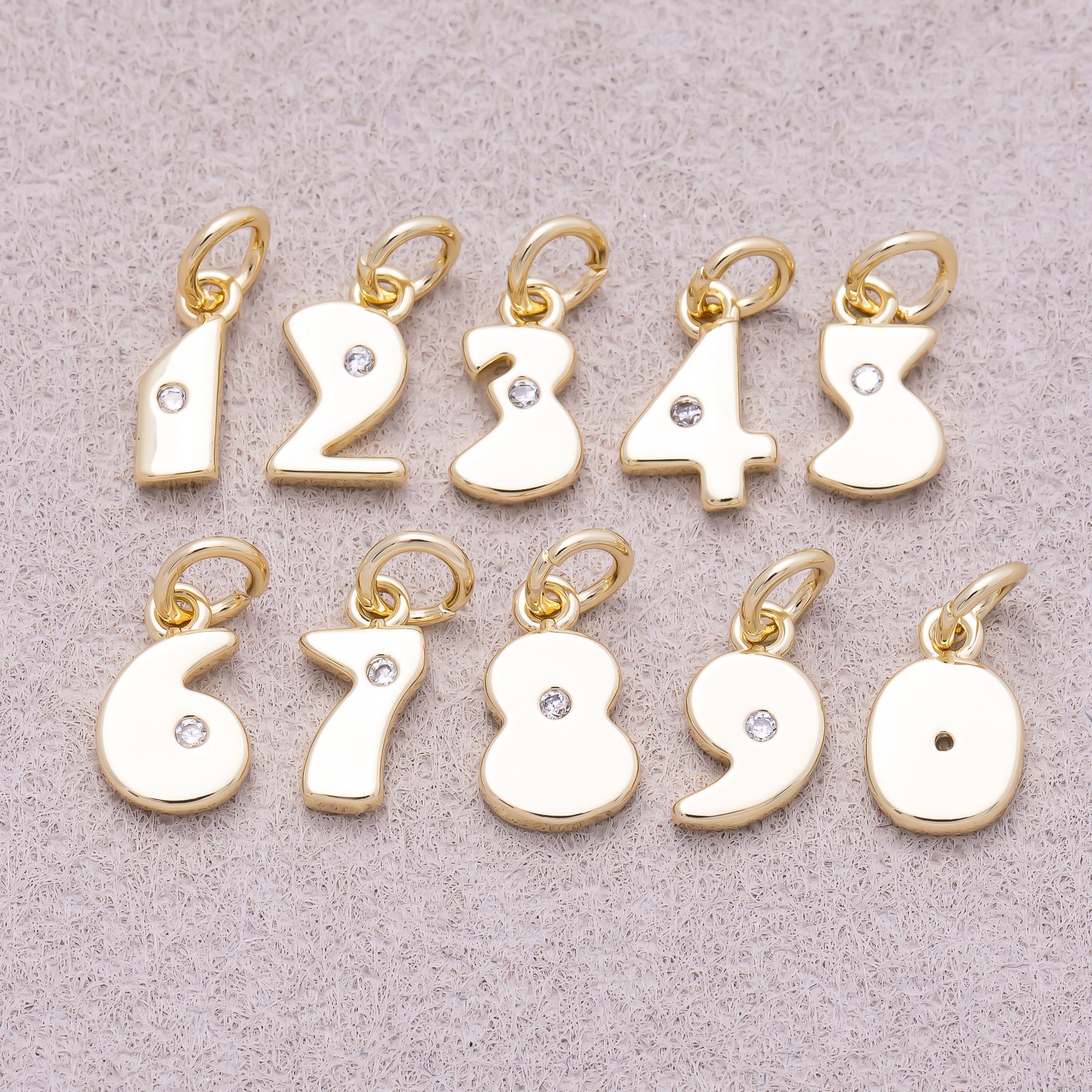 16K Gold Plated Solitaire CZ Puffy Balloon Number Charm (0-9) - Sold Each