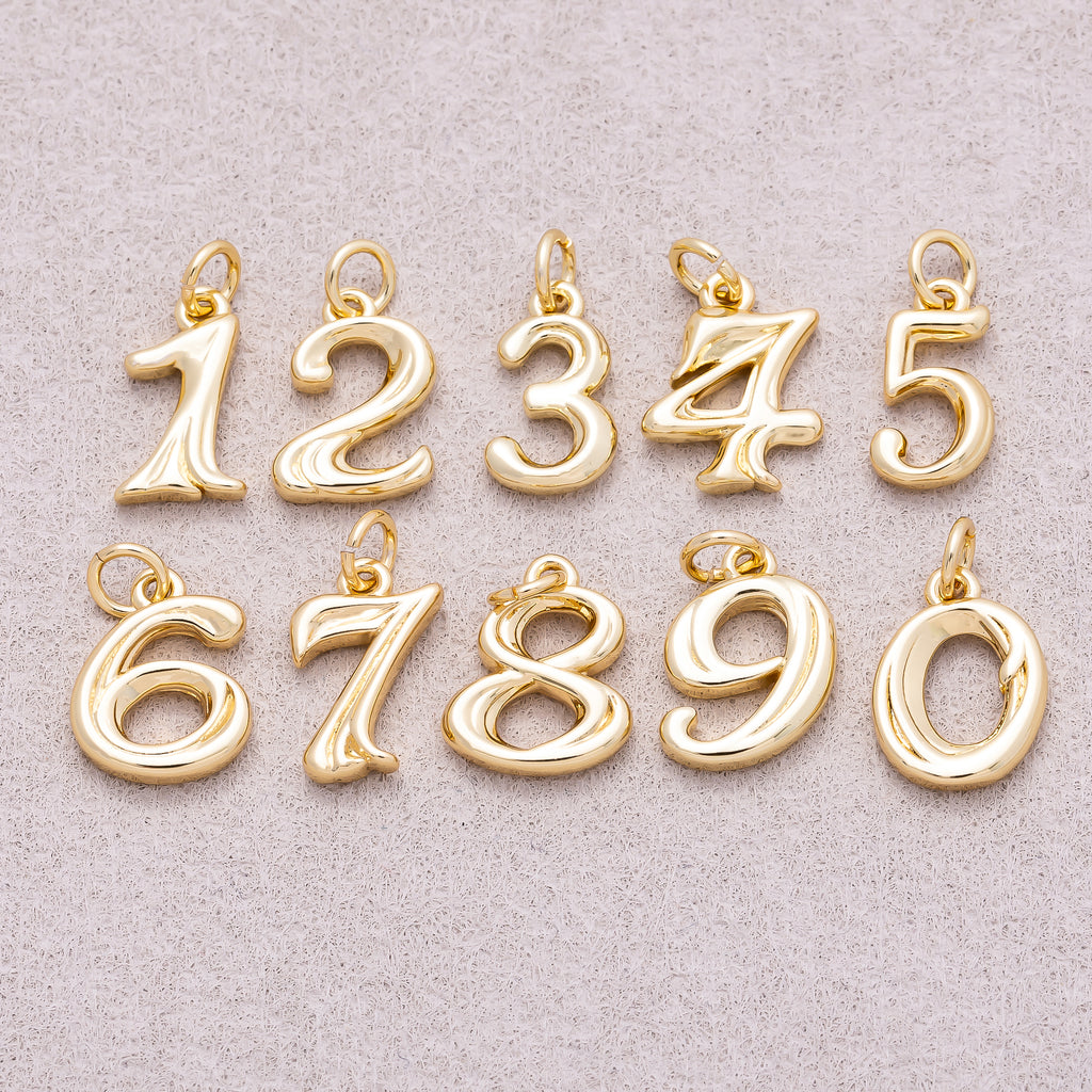 16K Gold Plated Vintage Molten Number Charm (0-9) - Sold Each