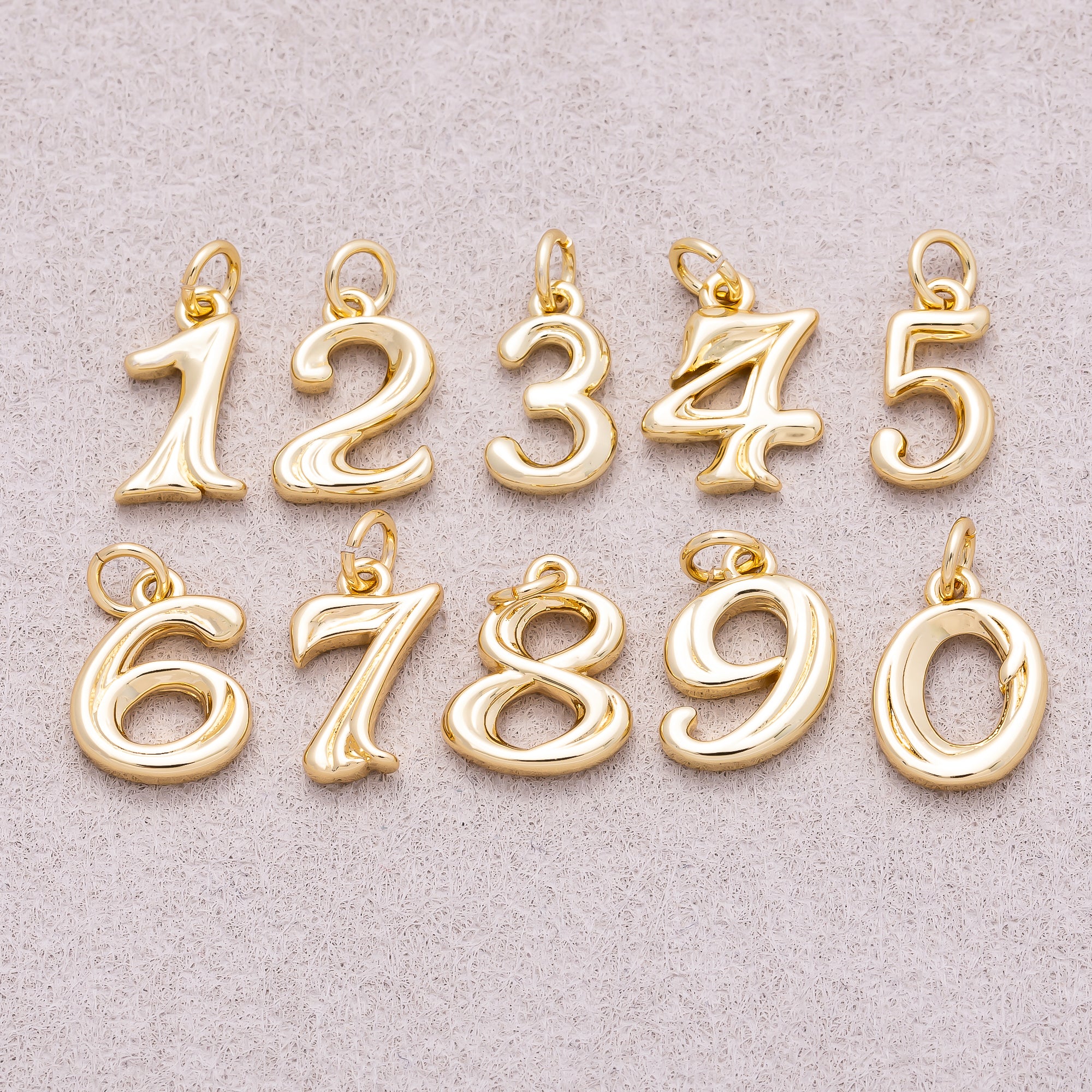16K Gold Plated Vintage Molten Number Charm (0-9) - Sold Each