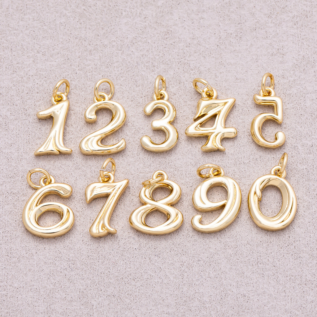 16K Gold Plated Vintage Molten Number Charm (0-9) - Sold Each