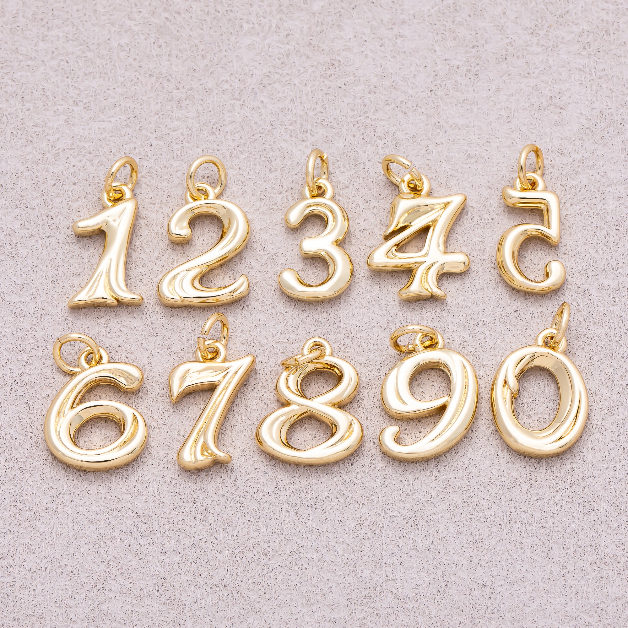 16K Gold Plated Vintage Molten Number Charm (0-9) - Sold Each