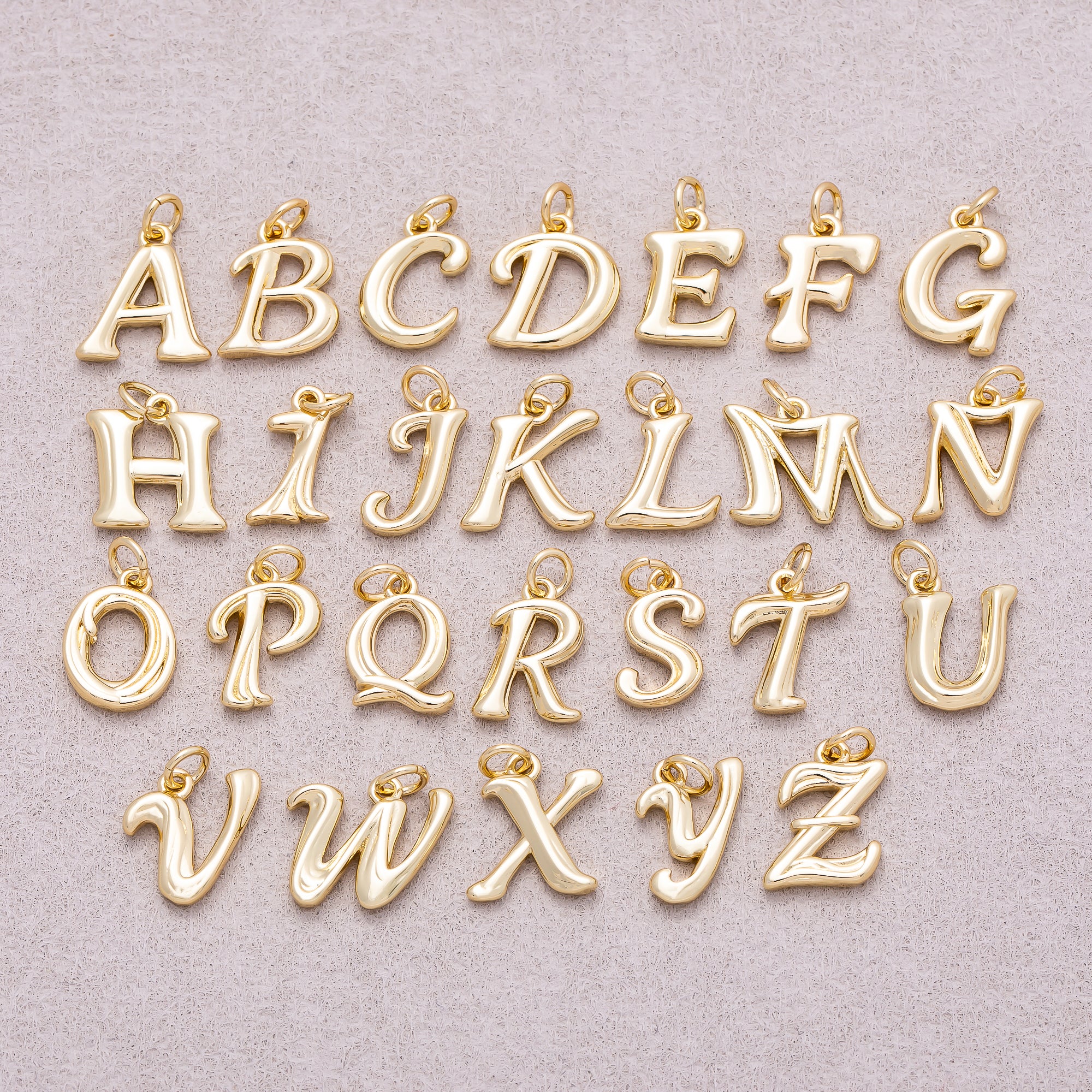 16K Gold Plated Retro Groovy Initial Letter Charm (A-Z) - Sold Each