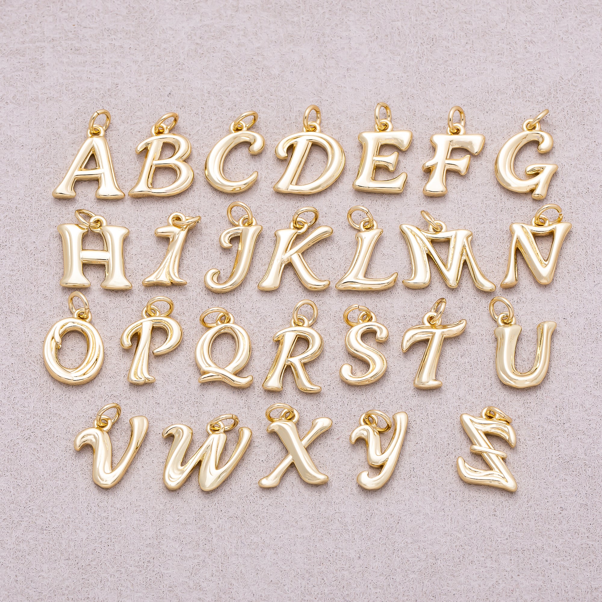 16K Gold Plated Retro Groovy Initial Letter Charm (A-Z) - Sold Each