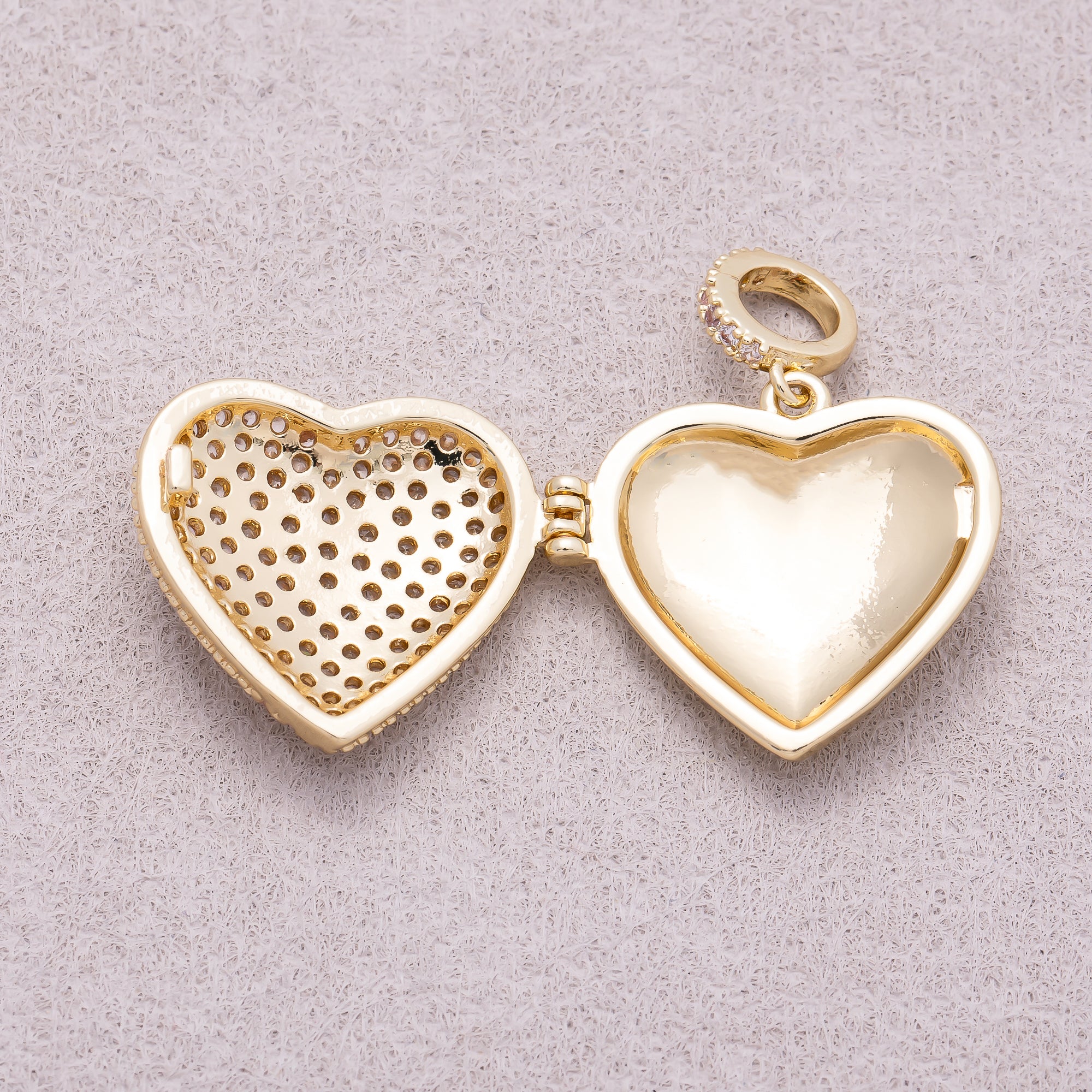 16K Gold Plated Micro Paved CZ Love Heart Open Locket Slider Pendant - Sold Each