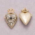 16K Gold Plated Emerald CZ Gothic Ornate Cross Heart Open Locket Pendant - Sold Each