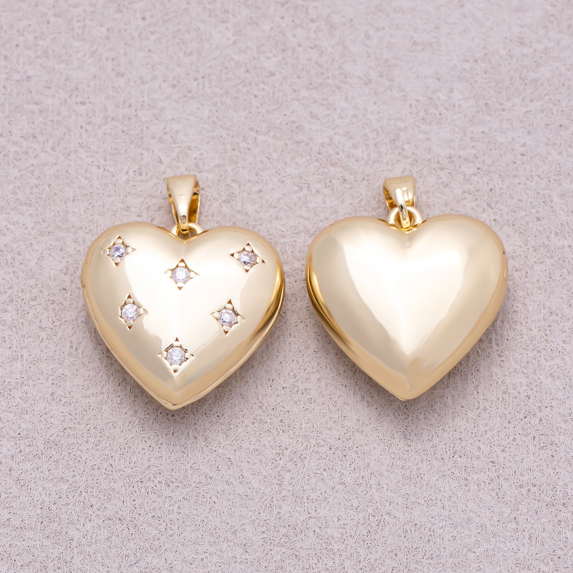 16K Gold Plated Clear CZ Starburst Love Heart Open Locket Pendant - Sold Each
