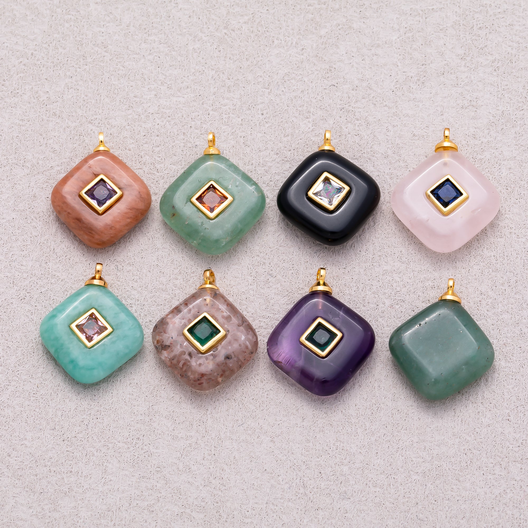 16K Gold Plated Multicolor Bezel set Natural Gemstone Rhombus Pendant - Sold Each
