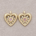 16K Gold Plated Pink CZ Ribbed Sunburst Open Heart Pendant - Sold Each