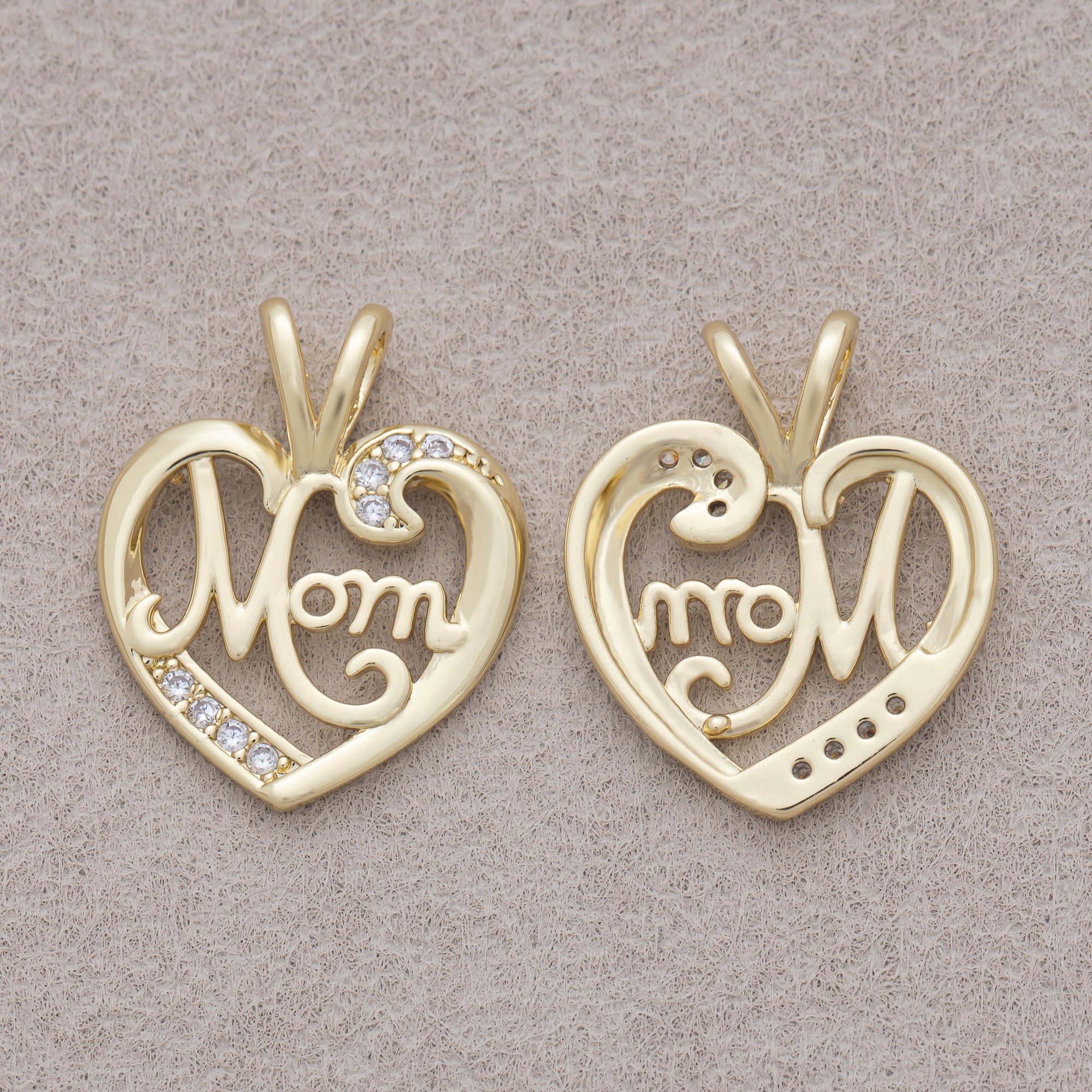16K Gold Plated Pretty "MOM" Micro Paved CZ Heart Pendant - Sold Each