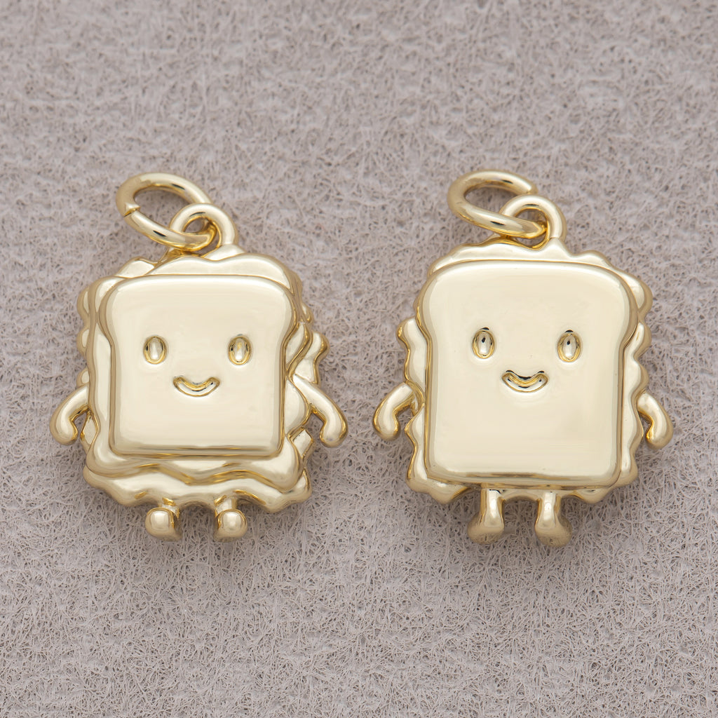 16K Gold Plated Smiley Toast Sandwich 3D Multidimensional Charm - Sold Each