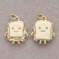 16K Gold Plated Smiley Toast Sandwich 3D Multidimensional Charm - Sold Each