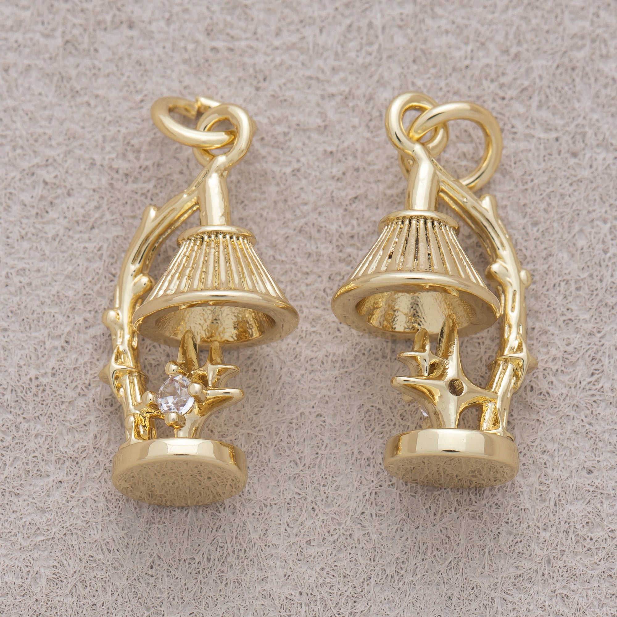 16K Gold Plated Clear CZ Vintage Desk Lamp Starburst 3D Multidimensional Charm - Sold Each