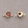 16K Gold Plated Red CZ Cupid Arrow Heart Mini Charm - Sold Each