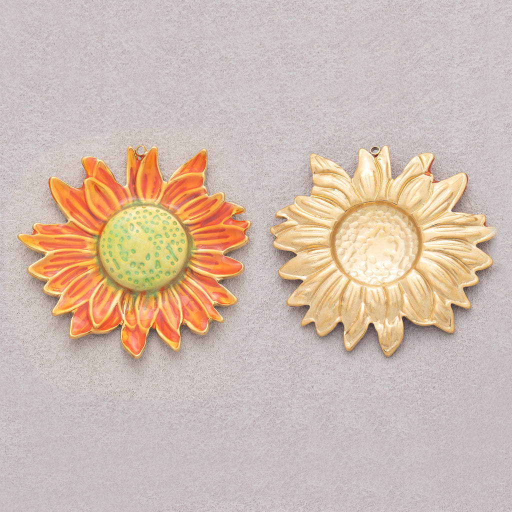 Gold PVD Stainless Steel Gradient Sunrise Sunflower Pendant