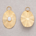 Gold PVD Stainless Steel White Quartz Oval Sunburst Pendant