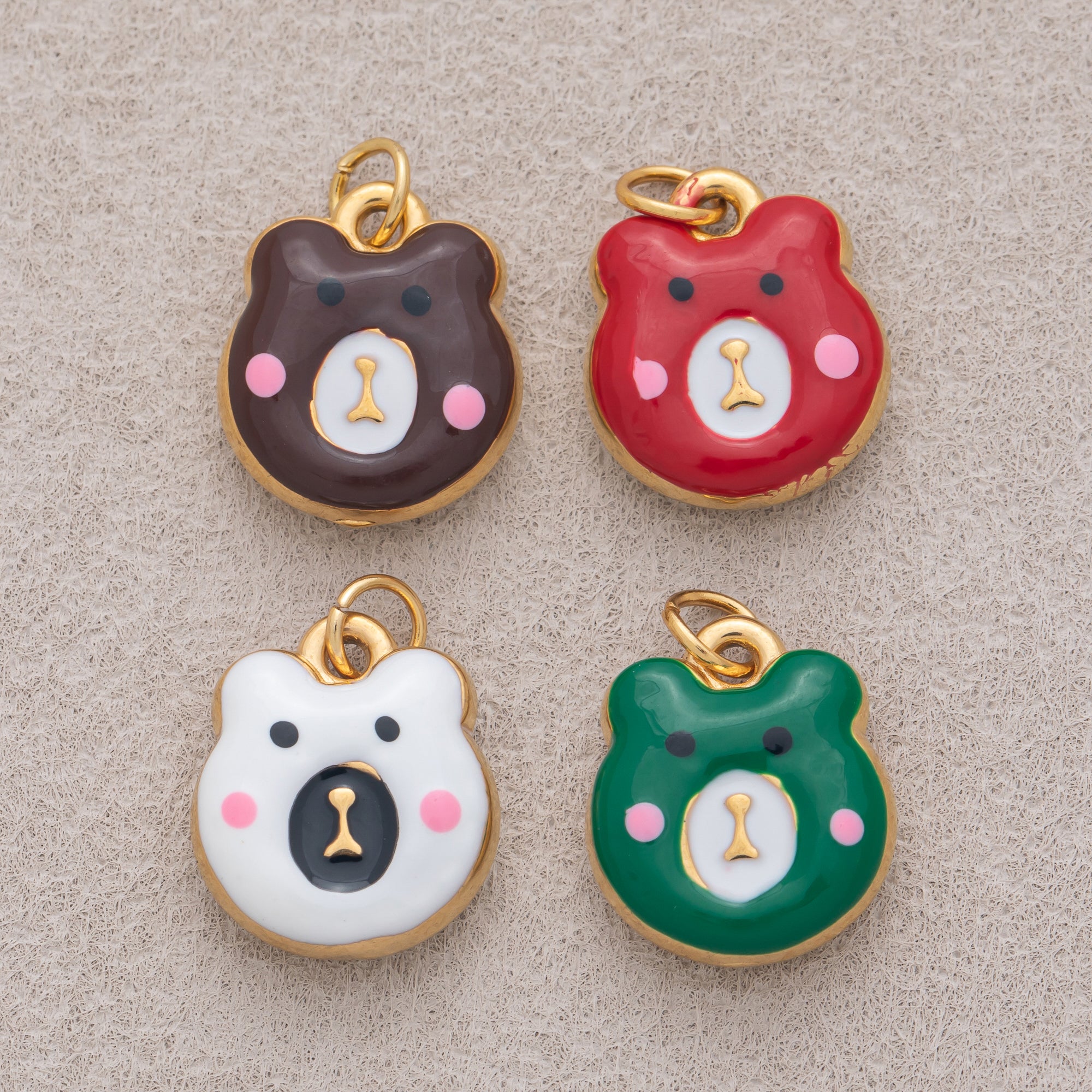 Gold PVD Stainless Steel Colorful Cute Teddy Bear Enamel Charm