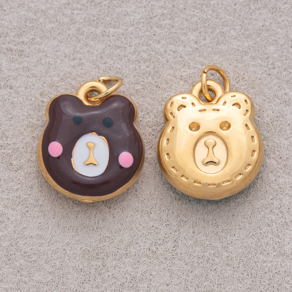 Gold PVD Stainless Steel Colorful Cute Teddy Bear Enamel Charm