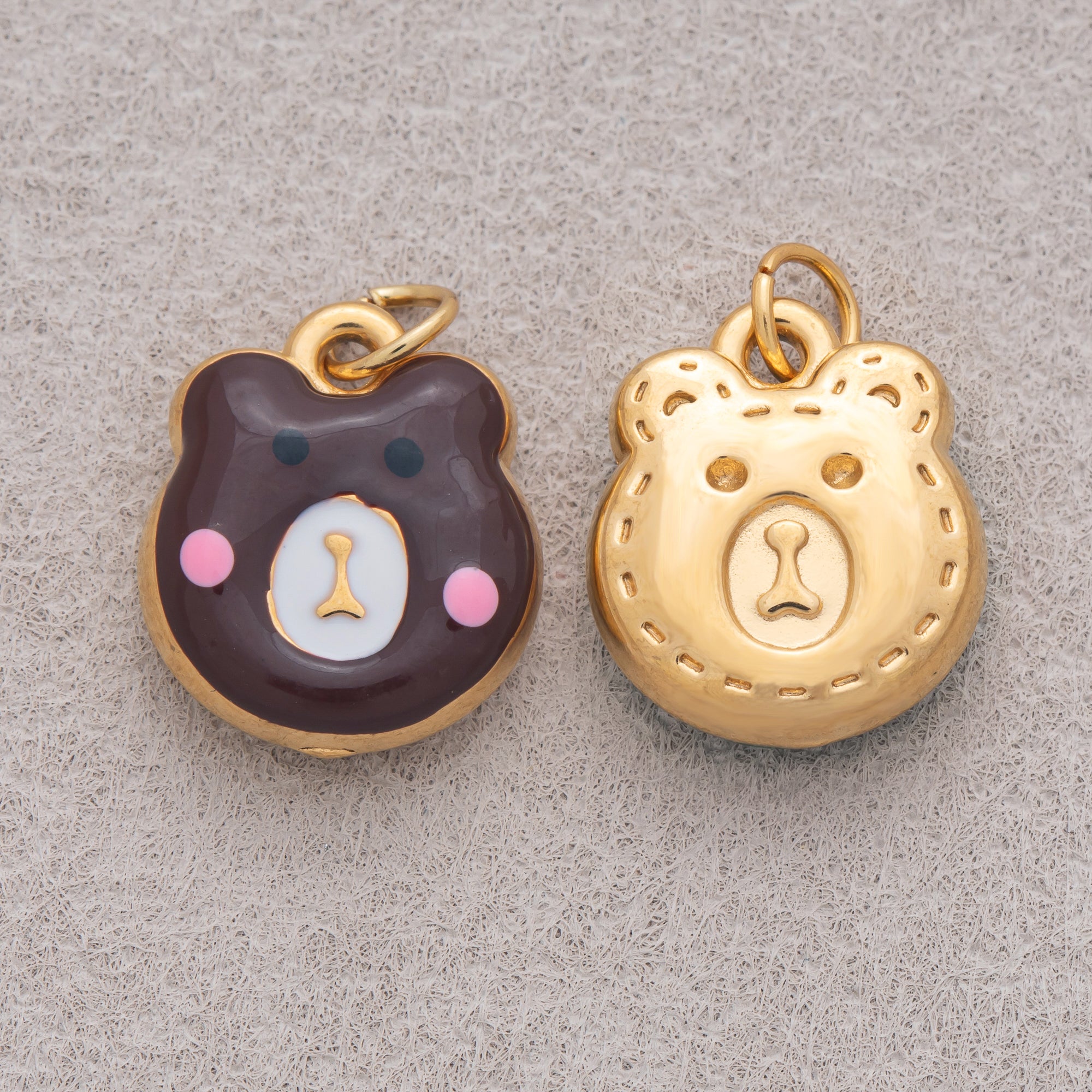 Gold PVD Stainless Steel Colorful Cute Teddy Bear Enamel Charm