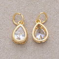 16K Gold Plated Clear CZ Minimalist Bezel Teardrop Charm - Sold Each