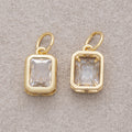 16K Gold Plated Clear Baguette CZ Bezel Rectangular Charm - Sold Each